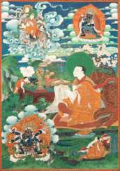 Zwei Thangkas mit Darstellungen von Panchen Lamas