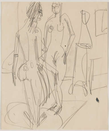 Ernst Ludwig Kirchner. Zwei stehende nackte Mädchen vor Ofen - photo 1