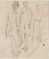 Ernst Ludwig Kirchner. Zwei stehende nackte Mädchen vor Ofen