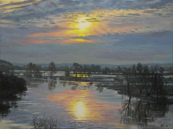 "Половодье" Leinwand auf dem Hilfsrahmen Ölfarbe Klassischer Realismus Herbstlandschaft Россия Екатеринбург 2025 - Foto 1