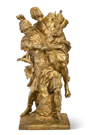 A GILT-BRONZE FIGURE GROUP OF AENEAS CARRYING ANCHISES FROM BURNING TROY - photo 1