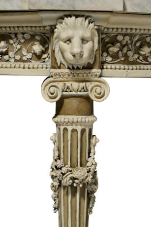 A PAIR OF LOUIS XVI GREY AND CREAM-PAINTED WALNUT DEMILUNE CONSOLE TABLES - photo 5