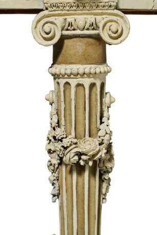 A PAIR OF LOUIS XVI GREY AND CREAM-PAINTED WALNUT DEMILUNE CONSOLE TABLES - photo 7