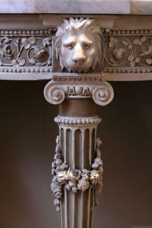 A PAIR OF LOUIS XVI GREY AND CREAM-PAINTED WALNUT DEMILUNE CONSOLE TABLES - photo 9