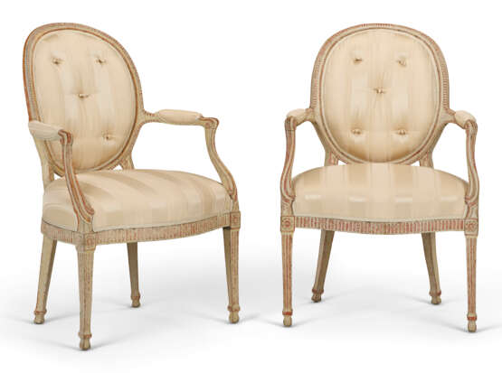 A PAIR OF GEORGE III CREAM AND RED PAINTED ARMCHAIRS - photo 1