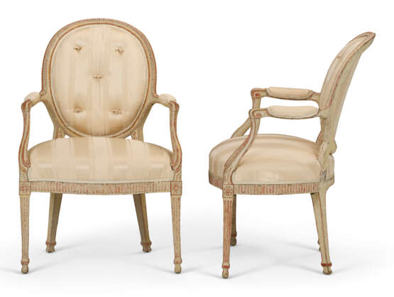 A PAIR OF GEORGE III CREAM AND RED PAINTED ARMCHAIRS - photo 3