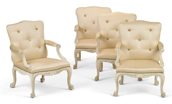 A SET OF FOUR EARLY GEORGE III CREAM-PAINTED ARMCHAIRS - photo 1
