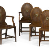 A SET OF FOUR GEORGE III POLYCHROME-DECORATED MAHOGANY HALL CHAIRS - photo 1