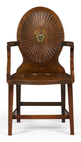 A SET OF FOUR GEORGE III POLYCHROME-DECORATED MAHOGANY HALL CHAIRS - фото 4 A SET OF FOUR GEORGE III POLYCHROME-DECORATED MAHOGANY HALL CHAIRS - фото 4