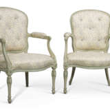 A PAIR OF GEORGE III CREAM AND GREEN-PAINTED OPEN ARMCHAIRS - photo 1