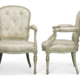 A PAIR OF GEORGE III CREAM AND GREEN-PAINTED OPEN ARMCHAIRS - photo 2