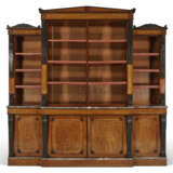A REGENCY PATINATED-METAL MOUNTED FIGURED MAHOGANY AND PARCEL-BRONZED BREAKFRONT BOOKCASE - фото 1
