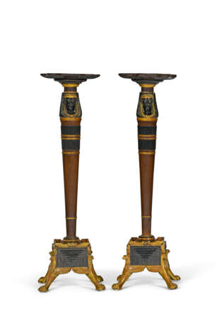 A PAIR OF EGYPTIAN REVIVAL MAHOGANY, PARCEL-EBONIZED, AND PARCEL-GILT TORCHERES - photo 2