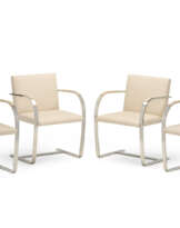 A SET OF FOUR CHROMED FLAT STEEL 'BRNO' ARMCHAIRS