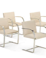 A SET OF FOUR CHROMED FLAT STEEL 'BRNO' ARMCHAIRS