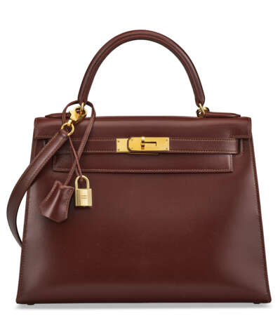 A MARRON D'INDE CALF BOX LEATHER SELLIER KELLY 28 WITH GOLD HARDWARE - photo 1