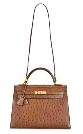 A MARRON OSTRICH SELLIER KELLY 32 WITH GOLD HARDWARE - photo 4