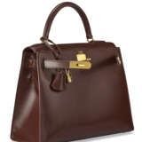 A MARRON D'INDE CALF BOX LEATHER SELLIER KELLY 28 WITH GOLD HARDWARE - photo 2