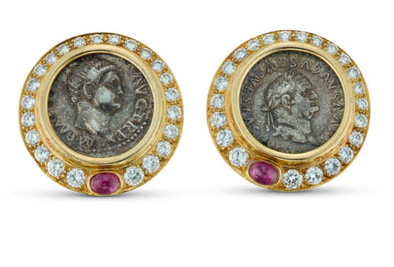 BULGARI COIN, DIAMOND AND RUBY ‘MONETE’ EARRINGS - photo 1