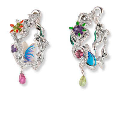 DIOR DIAMOND, ENAMEL AND MULTI-GEM HOOP EARRINGS - photo 1