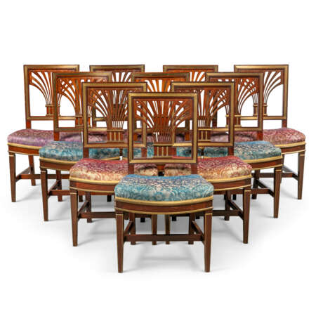 A SET OF TEN BALTIC BRASS INLAID AND MAHOGANY DINING-CHAIRS - фото 1