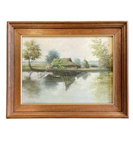 Vue du village pr&egrave;s de l&amp;39;eau par V. Chaiduang (impressionnisme tha&iuml; fin du XXe si&egrave;cle) oil painting 20th century - photo 1