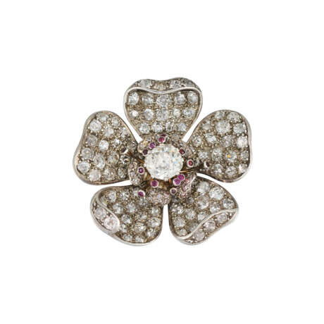 LATE 19TH CENTURY DIAMOND AND RUBY FLOWER BROOCH - photo 1