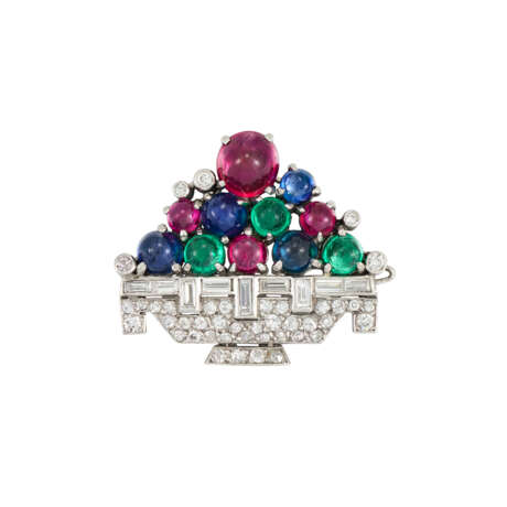 BOUCHERON ART DECO GEM SET AND DIAMOND GIARDINETTO BROOCH - Foto 1