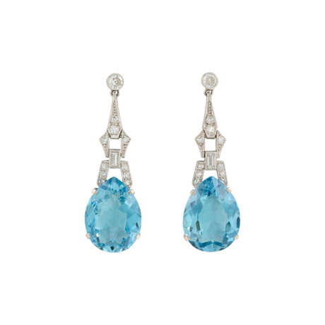 ART DECO AQUAMARINE AND DIAMOND EARRINGS - photo 1