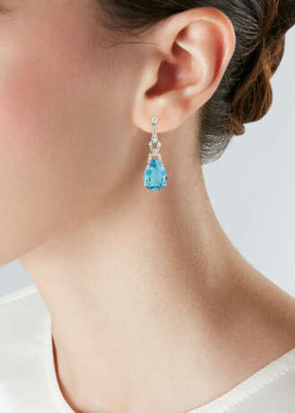 ART DECO AQUAMARINE AND DIAMOND EARRINGS - photo 3