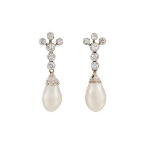 NATURAL PEARL AND DIAMOND EARRINGS - фото 1