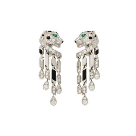 CARTIER 'PANTHÈRE DE CARTIER' ONYX, EMERALD AND DIAMOND EARRINGS - photo 1