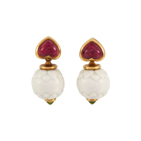 BULGARI 'CHANDRA' PORCELAIN, TOURMALINE AND PERIDOT BRACELET AND EARRINGS - Foto 4