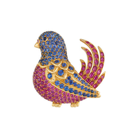 RENÉ BOIVIN SAPPHIRE AND RUBY BIRD BROOCH - Foto 1