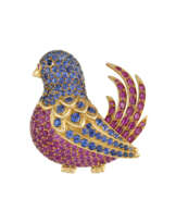 RENÉ BOIVIN SAPPHIRE AND RUBY BIRD BROOCH