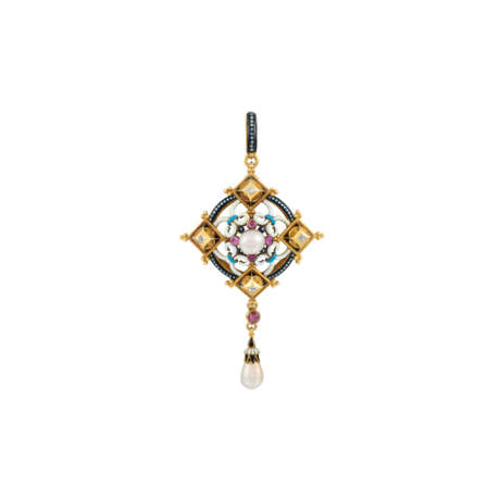 CARLO GIULIANO PEARL, DIAMOND AND ENAMEL RENAISSANCE REVIVAL PENDANT/BROOCH - photo 1