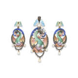 RENAISSANCE REVIVAL PEARL, ENAMEL AND DIAMOND PENDANT/BROOCH AND EARRING SET - photo 1