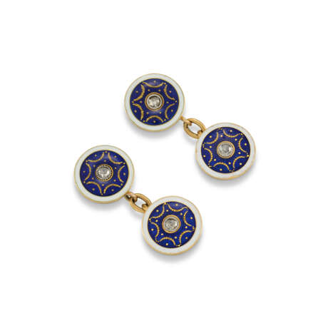 CARTIER EARLY 20TH CENTURY ENAMEL AND DIAMOND CUFFLINKS/BUTTONS - photo 1