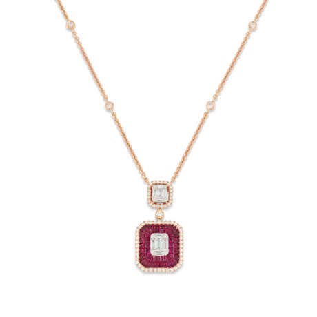 ILLUSION-SET RUBY AND DIAMOND NECKLACE - photo 1