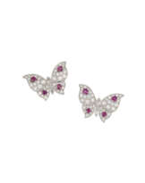 BELPERRON MID 20TH CENTURY RUBY AND DIAMOND BUTTERFLY CLIP BROOCHES