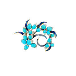 . Enamel-Turquoise-Diamond-Brooch