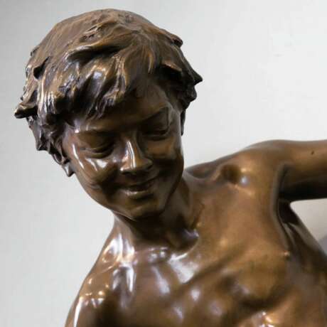 Gar&ccedil;on et coqs Paul CHEVRE Patinierte Bronze 19th century - Foto 2