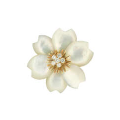 VAN CLEEF & ARPELS MOTHER-OF-PEARL AND DIAMOND 'ROSE DE NOËL' BROOCH
