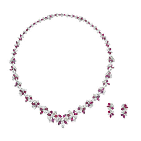 NO RESERVE - RUBY AND DIAMOND NECKLACE AND EARRINGS - photo 1