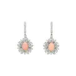 NO RESERVE - CONCH PEARL AND DIAMOND PENDENT EARRINGS