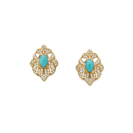 NO RESERVE - BULGARI TURQUISE AND DIAMOND EARRINGS - photo 1