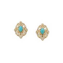 NO RESERVE - BULGARI TURQUISE AND DIAMOND EARRINGS