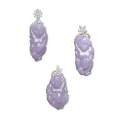 NO RESERVE - THREE JADEITE MONKEY AND DIAMOND PENDANTS