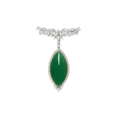 NO RESERVE - JADEITE AND DIAMOND BROOCH/PENDANT - Foto 1