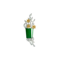 NO RESERVE - JADEITE, COLOURED DIAMOND AND DIAMOND BROOCH